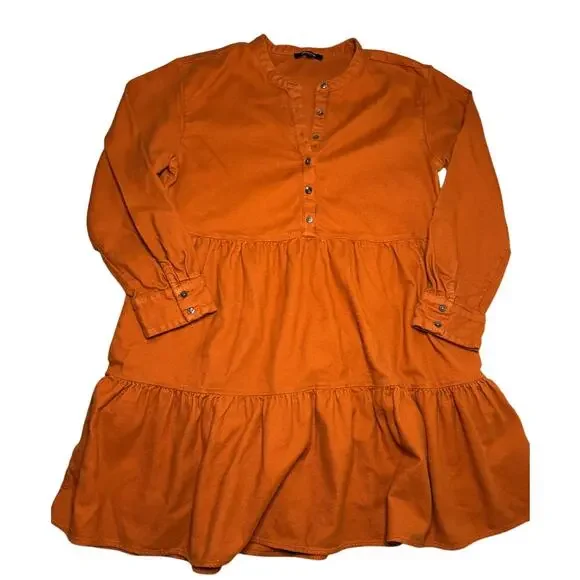 madewell orange dress Madewell Orange Georgette Ruffle Sleeve Tiered Midi Sun Dress in Daisy Meadow 4